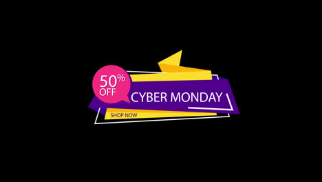 Cyber-Monday-sale-sign-banner-for-promo-video.-Sale-badge.-50-percent-off-Special-offer-discount-tags-with-Alpha-Channel-transparent-background.